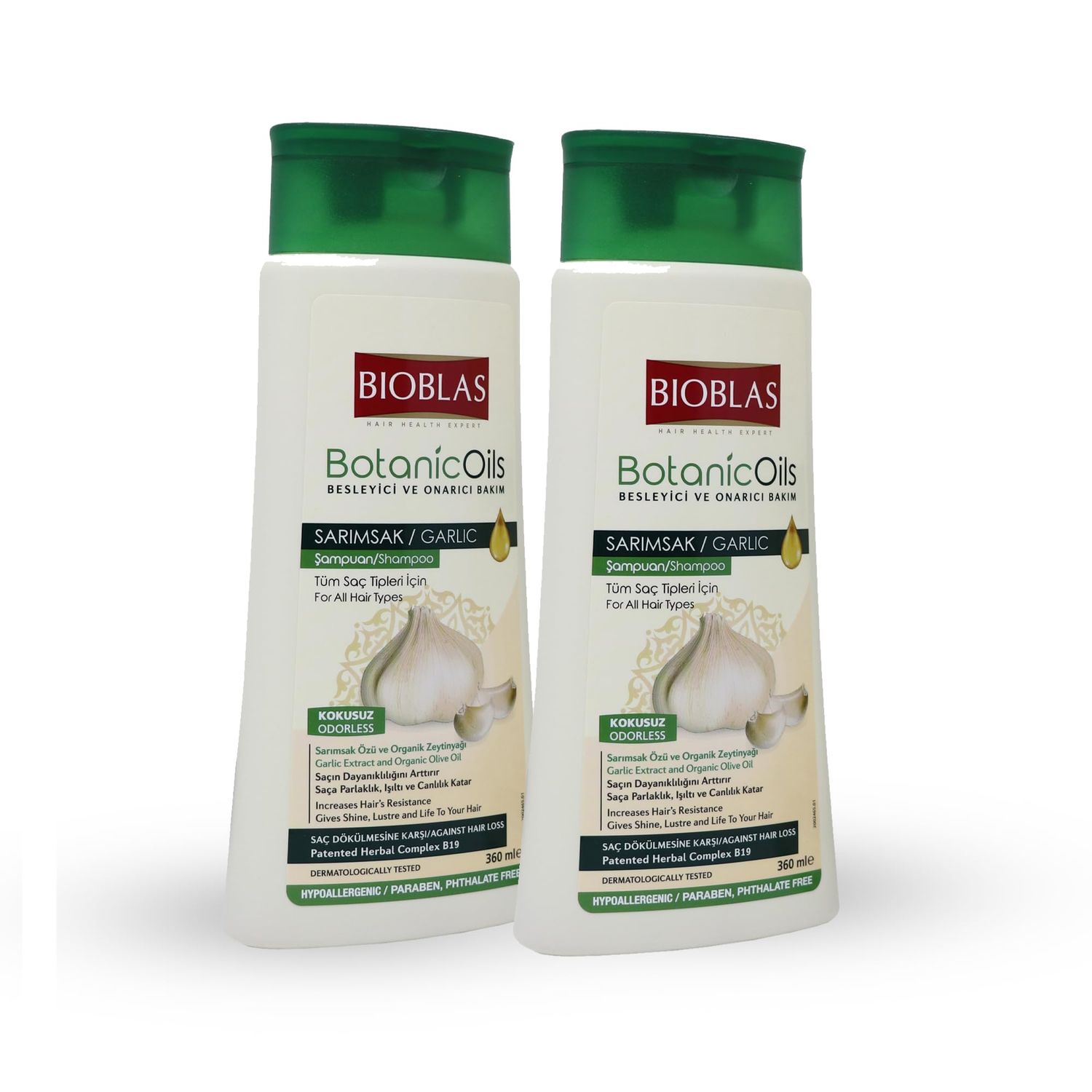Bioblas Garlic Shampoo - Odorless Unscented Hair Growth Formula for Men Women - Clarifying Treatment to Cleanse Roots Scalp - Hair Thickening Anti-Thinning Solution (2 Pack)