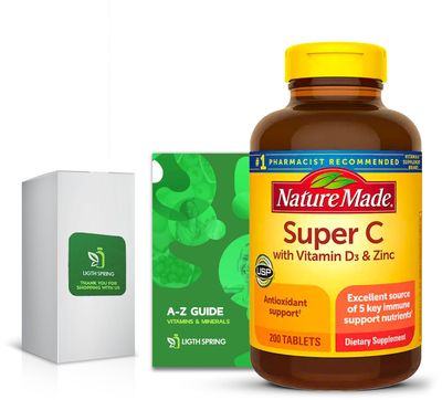 Super C with Vitamin D3 Zinc 200 Tablets with Exclusive A to Z - Better LigthSpring Guide (2 Items)
