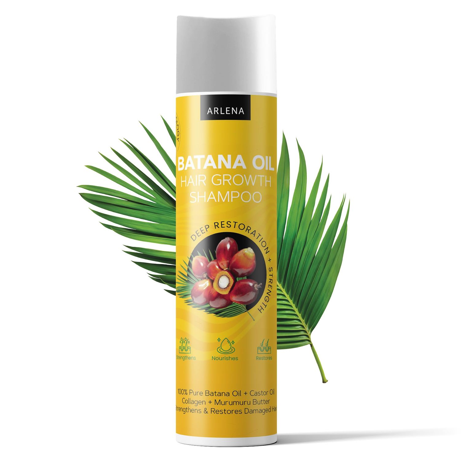 Arlena Batana Oil Shampoo for Hair Growth and Hair Loss - Natural Hair Thinning and Regrowth Shampoo for Women Men - with Castor Oil, Collagen, Murumuru Butter - Sulfate-Free - 12 oz
