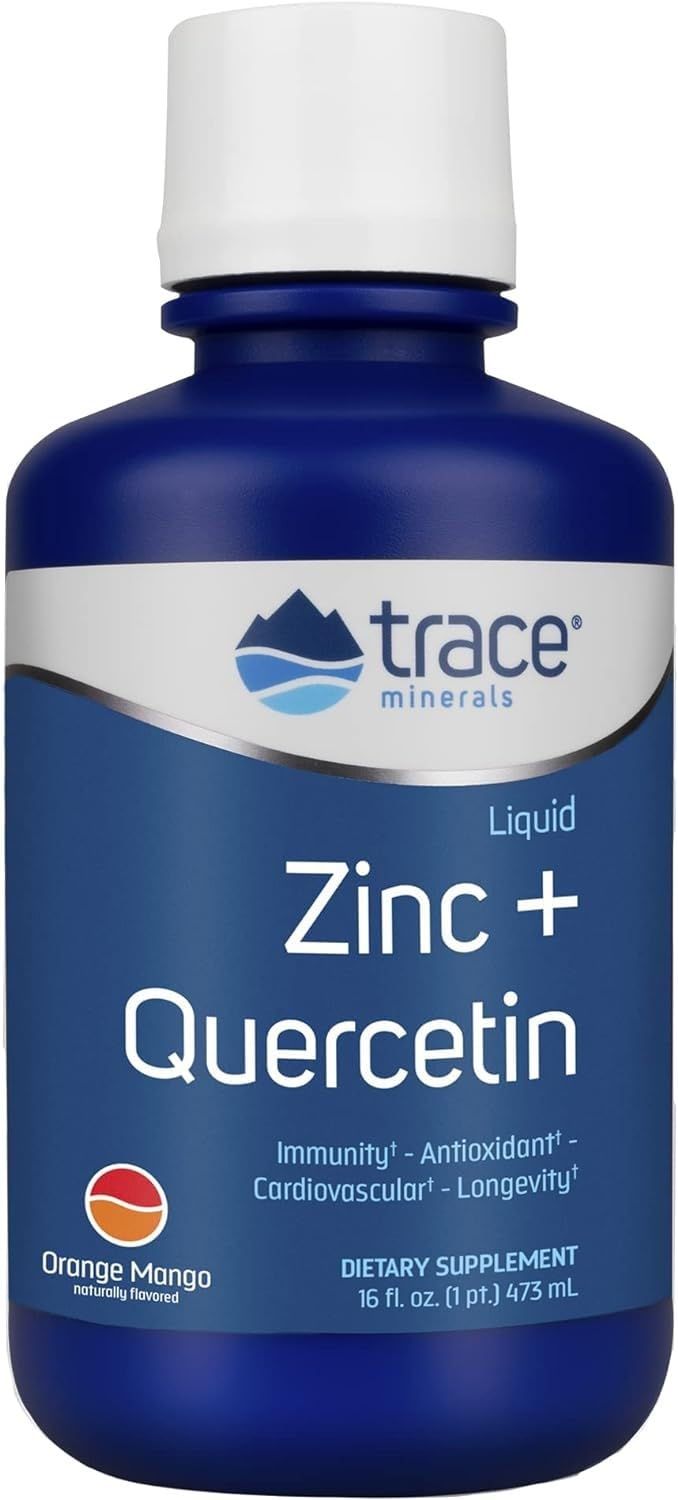 Trace Minerals Liquid Zinc Plus Quercetin - Digestive Immune Health Supplement - Mineral Supplement with Zinc Quercetin - Antioxidant Heart Health Support - Orange Mango, 16 fl oz (32 Servings)