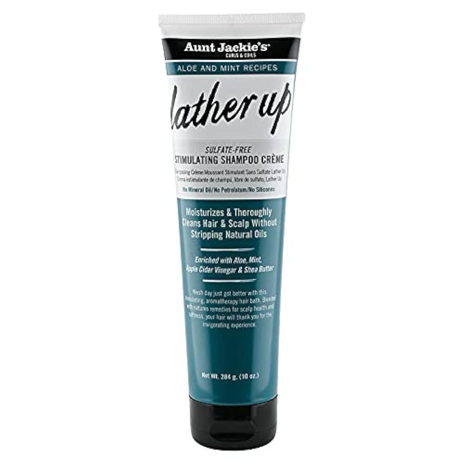 Aunt Jackie&#39;s Aloe Mint Recipes Lather Up Stimulating Hair Moisturizing Shampoo Creme, Sulfate Free for All Hair Types and Textures, Green, 10 Oz