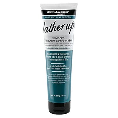 Aunt Jackie&#39;s Aloe Mint Recipes Lather Up Stimulating Hair Moisturizing Shampoo Creme, Sulfate Free for All Hair Types and Textures, Green, 10 Oz