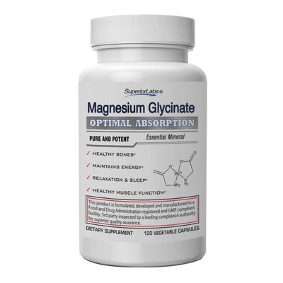 Superior Labs - Magnesium Glycinate - 1250 mg, 120 Vegetable Capsules - Essential Mineral - Maintains Energy - Healthy Bones and Muscle Function- Relaxation Sleep