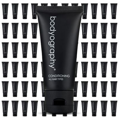 World Amenities Bodyography - Bulk Conditioner 50 Count, 1.4oz Lavender Peppermint, Mini Travel Size Toiletries (100 Recyclable Tube with Flip Top Cap), Suitable for All Hair Types