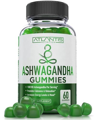 Atlantis Nutrition Ashwagandha Gummies - 1500 MG Per Serving - Promotes Calmness, Improves Mood, Boosts Energy Levels Strengthens Immune System - Formulated with Vitamin D Zinc - Vegan 60 Count