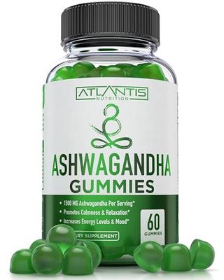 Atlantis Nutrition Ashwagandha Gummies - 1500 MG Per Serving - Promotes Calmness, Improves Mood, Boosts Energy Levels Strengthens Immune System - Formulated with Vitamin D Zinc - Vegan 60 Count