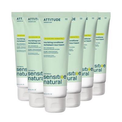 ATTITUDE Hair Conditioner for Sensitive Dry Scalp, Dry and Damaged Hair, Soothing Oat, Naturally Derived Ingredients, Dermatologically Tested, Vegan Detangler, Nourishing, 8 Fl Oz (Pack of 6)