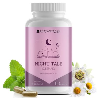 ReadVitalize Night Tale Premium Sleep Supplement - Sleep Support wMagnesium Citrate, Melatonin, Ashwagandha L Theanine - Promotes Deep Sleep, Mood Balance, Recovery, Relaxation - 60 Capsules