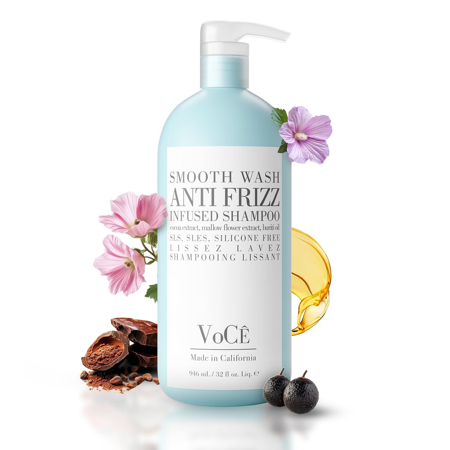 VoC Haircare - Natural Smooth Shampoo - Wash Anti-Frizz, Curl Defining, Shine Enhancing, Non-Toxic, Cruelty-Free, Vegan Haircare with Aloe Seed Oil, Buriti Oil, Mallow Flower (32 oz 946 ml)