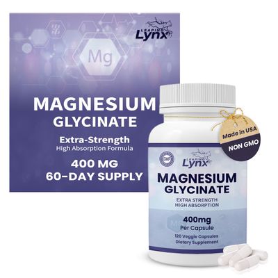 Magnesium Glycinate 400 mg, 120 ct Maximum Absorption Chelated Purified Magnesium Supplement Capsules, Magnesium for Sleep, Energy, Muscle, Bone Joint Support, Non-GMO, 2 Month Supply