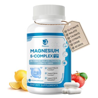 5-in-1 Magnesium Complex Supplement with Vitamins Herbal Extracts, 60 Days Supply with Magnesium Glycinate Citrate Malate Taurate Oxide for Calm Bone Muscle Energy Cortisol Balance, Vegan