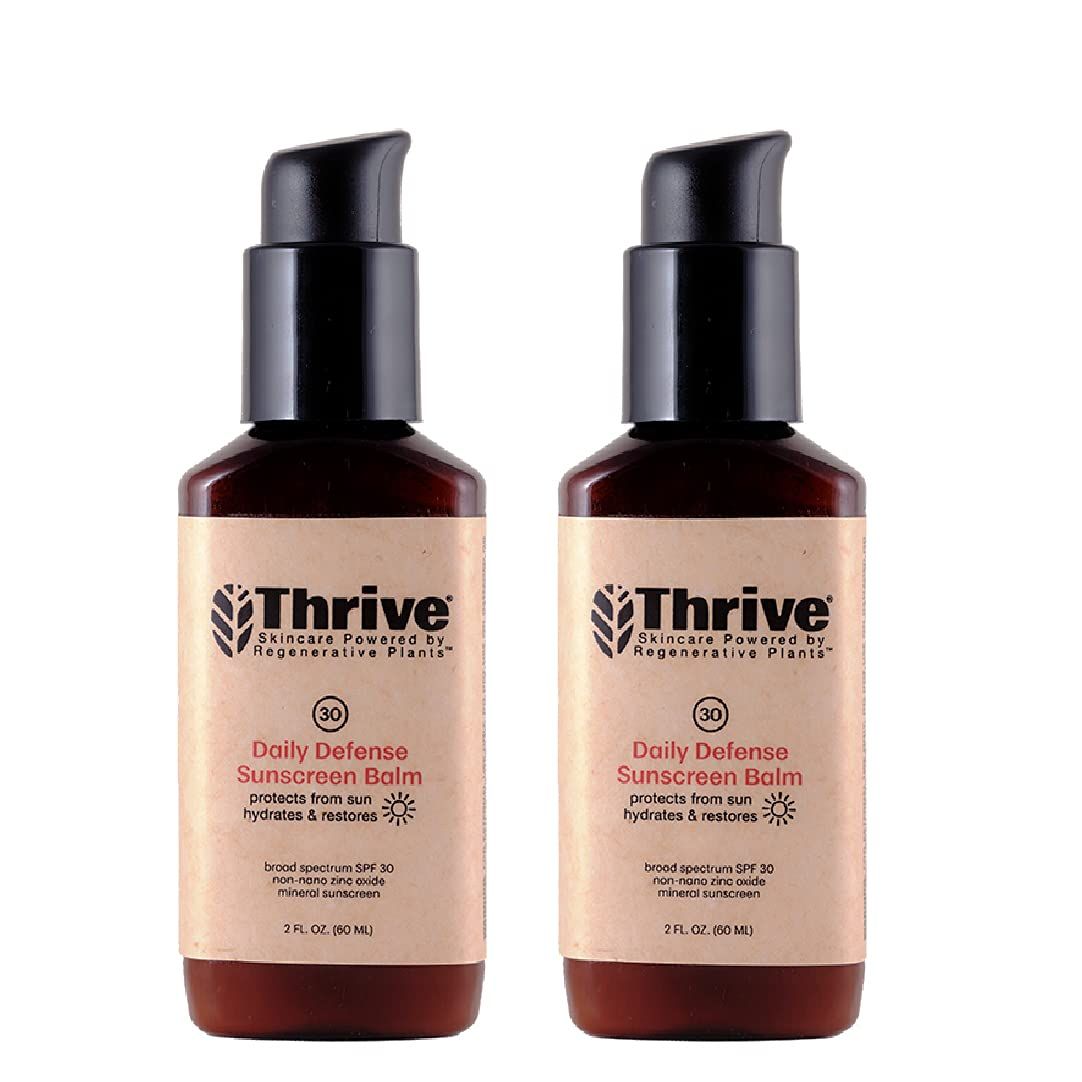 Thrive Natural Care Moisturizing Mineral Face Sunscreen SPF 30, 2 Ounces, Lightweight Moisturizer Broad-Spectrum Natural Face Sunblock with Clear Zinc Oxide Antioxidants, Vegan Non Greasy, Pack of 2