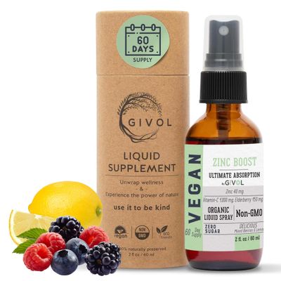GIVOL Organic ZINC Boost Mist 40 mg (Extra Strength) - Sugar Free with Vit C and Elderberry Extract - Vegan Liquid Spray for Kids and Adults - Easy Absorption - Non-GMO - (60 ml) 60 Days Supply