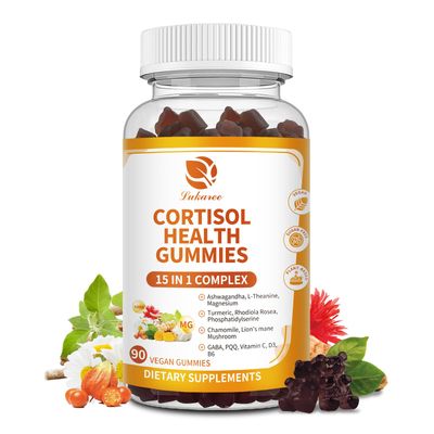15-in-1 Cortisol Supplements for Women Men, Calm Cortisol Gummies with Ashwagandha, Magnesium, L-theanine, GABA, Phosphatidylserine, Vitamin C, D3, B6 for Sleep Relax Calm Focus - Vegan, 90CT