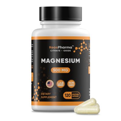 KeosPharma Magnesium Citrate 500mg Oxide 120 Capsules - Stress Relief Supplement Magnesium 500 mg Tablets - High Absorption Multi Supplement for Women Men up to 4-Months Supply