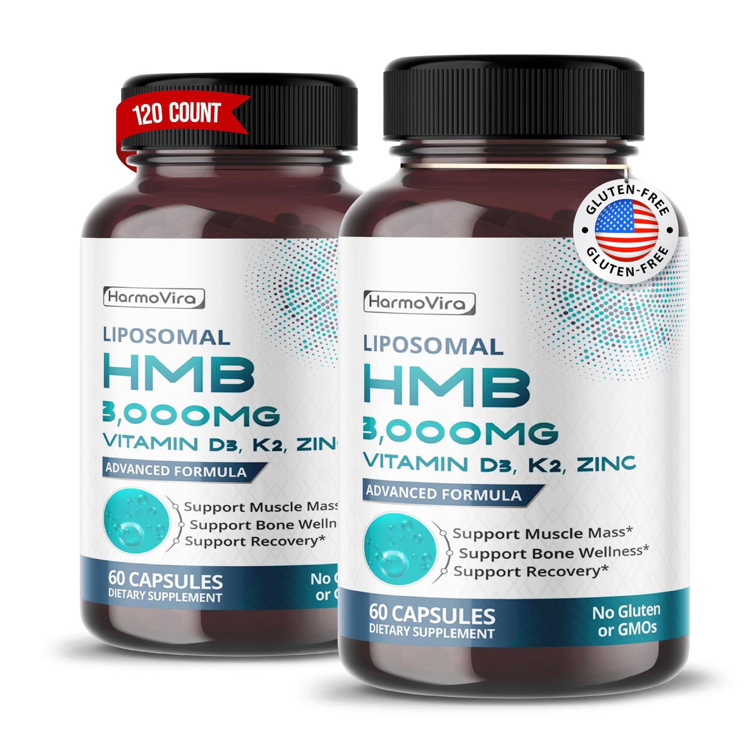 Liposomal HMB with Vitamin D3, K2 Zinc - Advanced Formula - Supports Muscle Mass, Bone Wellness Recovery - 60 Capsules (Pack of 2) - No Gluten or GMOs - Made in The USA
