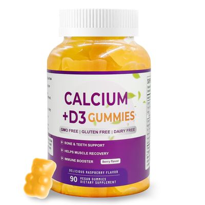 Calcium Magnesium Zinc Supplement Gummies D3-90 Tablets Per Bottle (Calcium 500mg - Magnesium 200mg - Zinc 10mg - Plus Vitamin - Per Serving of 2 Tablets) Vegan Berry Flavor