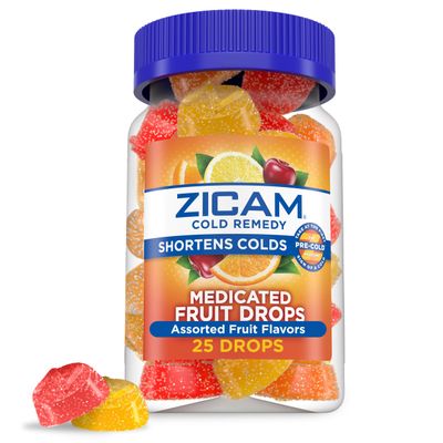 Zicam Cold Remedy Zinc Medicated Fruit Drops, Assorted Flavors, Homeopathic, Cold Shortening Medicine, Shortens Cold Duration, 25 Count