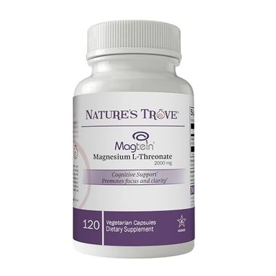 Magtein Magnesium L-Threonate Supplement - 2000 Mg L-Threonate Magnesium Supplement for Sleep, Calm, Memory, Brain Fog - Non-GMO Magtein - 120 Vegetarian Capsules by Nature&#39;s Trove