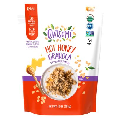 Oatsome Hot Honey Granola, 5g Protein, Gluten Free, Made with Real Honey, Whole Grain Organic Oats Chili Pepper Flavor, for Protein Snacks Cereals Breakfast Yogurt, 10 Oz Bag