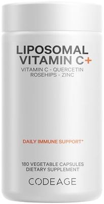 Codeage Liposomal Vitamin C 1500mg with Zinc, Elderberry, Citrus Bioflavonoids Grapefruit, Lemon, Orange Powder, Quercetin Rose HIPS Fruit - Vegan Supplement - Non-GMO, Vegan Pills, 180 Capsules