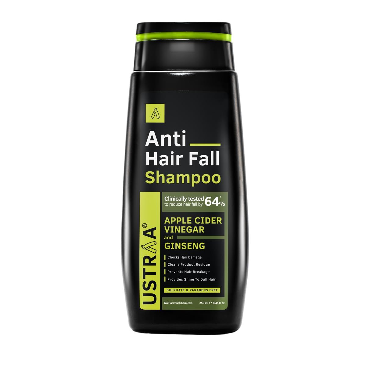 Ustraa Anti Hair Fall Shampoo with Apple Cider Vinegar - Prevents Hair Fall, Strengthens Weak Falling Hair and Adds Shine Lusture to Hair - Sulphate Paraben Free - 6.76 oz