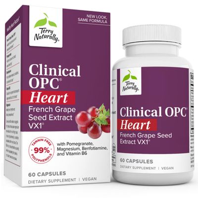 Terry Naturally Clinical OPC Heart - Heart Health Supplement with Magnesium, Vitamin B6, Grape Seed Extract - Dietary Supplement for Artery Health Circulation - 60 Capsules