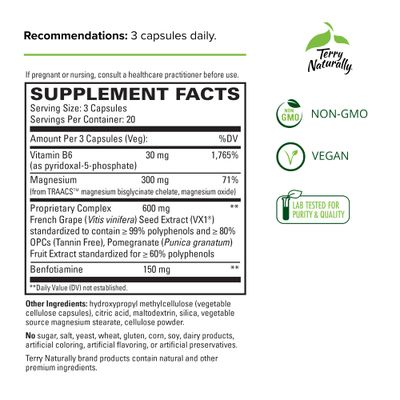 Terry Naturally Clinical OPC Heart - Heart Health Supplement with Magnesium, Vitamin B6, Grape Seed Extract - Dietary Supplement for Artery Health Circulation - 60 Capsules