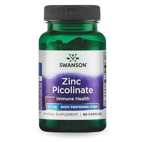 Swanson Zinc Picolinate - Mineral Supplement Promoting Prostate Health, Vision Health, Immune Support - Body Preferred Form of Chelated Zinc - (60 Capsules, 22mg Each)