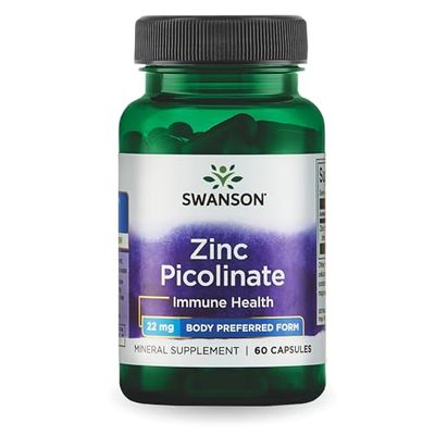 Swanson Zinc Picolinate - Mineral Supplement Promoting Prostate Health, Vision Health, Immune Support - Body Preferred Form of Chelated Zinc - (60 Capsules, 22mg Each)