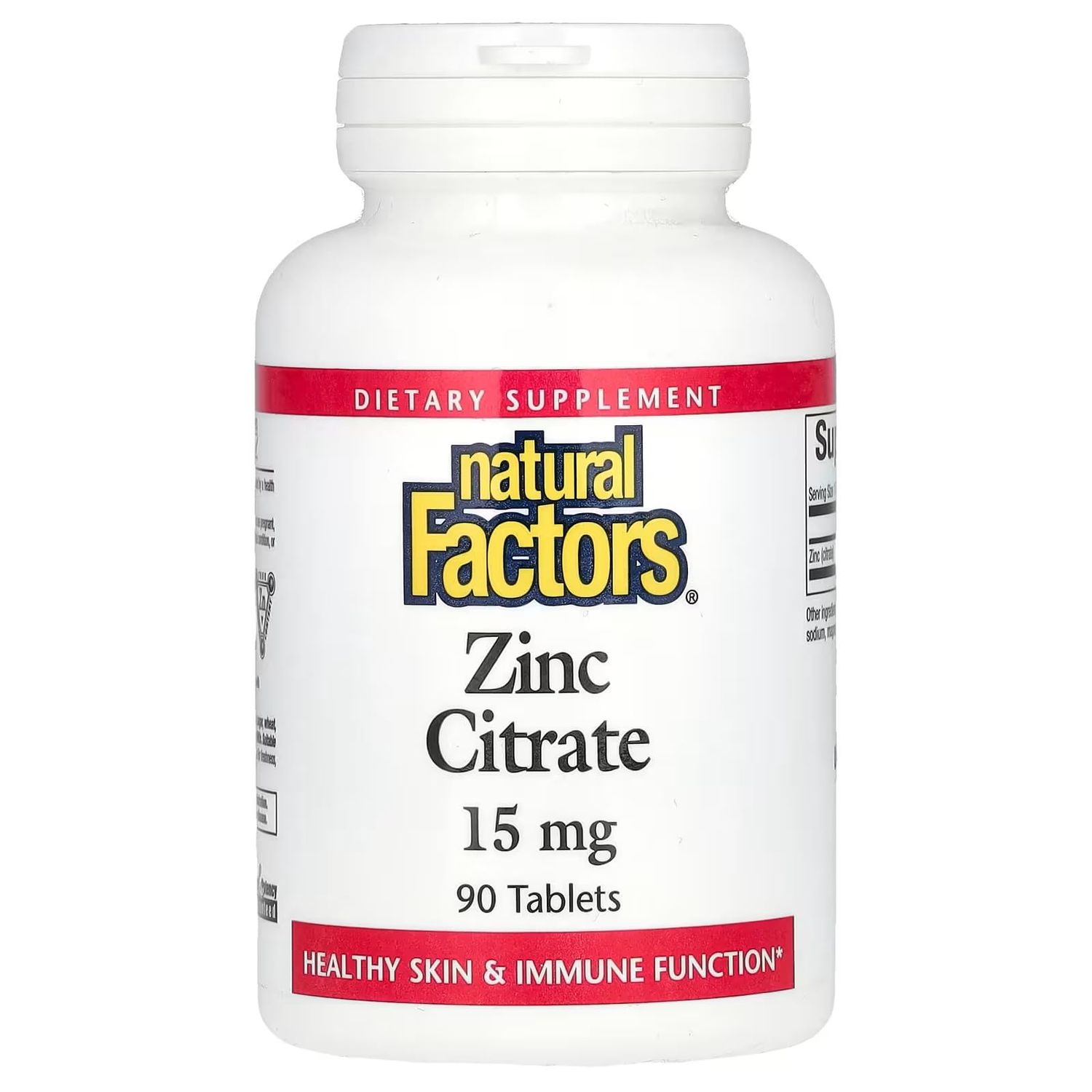 Natural Factors - Zinc Citrate 15mg, Support for Healthy Skin Immune Function, 90 Tablets