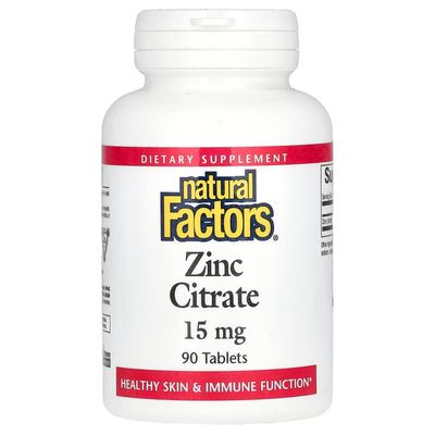 Natural Factors - Zinc Citrate 15mg, Support for Healthy Skin Immune Function, 90 Tablets