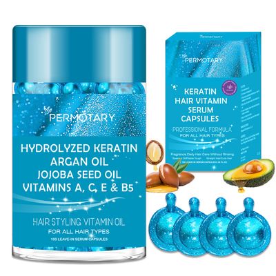 100 Capsules Styling Serum With Keratin, Treatment Oil for Frizzy Hair, Serum With Vitamins A, C, E B5, Argan Avocado Oil for All Types, Leave-in Conditioner for Women Men