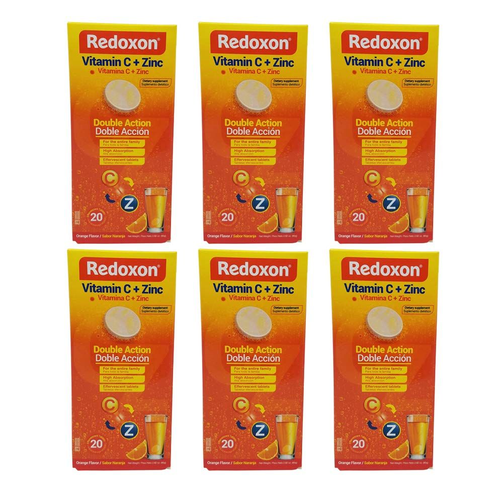 Redoxon Orange Effervescent Vitamin C with Con Zinc, 20 Tablets (6 Pack) 20 Count