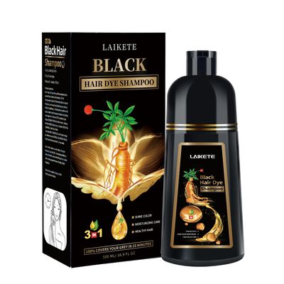 LAIKETE Black Hair Dye Shampoo 3 in 1 for Gray Hair Coverage, Instant Hair Color Shampoo for Men Women, Herbal Ingredients Hair Color Shampoo in 10-15 Minutes (500mL,16.9 Fl Oz)