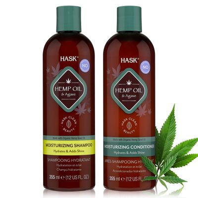 HASK HEMP Hydrating Shampoo Conditioner Set for All Hair Types, Color Safe, Gluten-Free, Sulfate-Free, Paraben-Free, Cruelty-Free - 1 Shampoo and 1 Conditioner