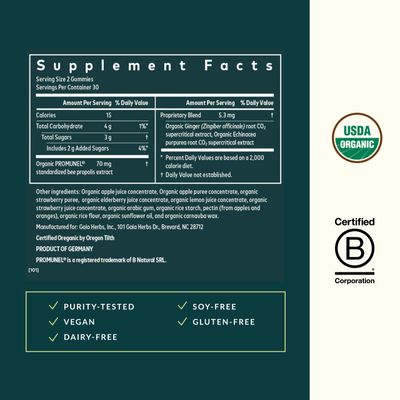 Gaia Herbs Organic Immune Rapid Defense Gummies - Supports Immunity - with Propolis, Ginger, and Echinacea - 60 Vegan Gummies (30-Day Supply)