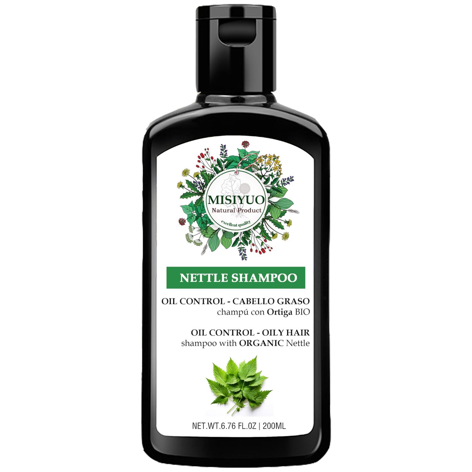 Nettle Shampoo for Oily Hair - 100 Organic Nettle Extract Hair Shampoo, Regulates Oil Production, Prevents Hair Loss, Promotes Growth Nourishment, Paraben, Silicone, SLS Free, 6.76 Fl Oz