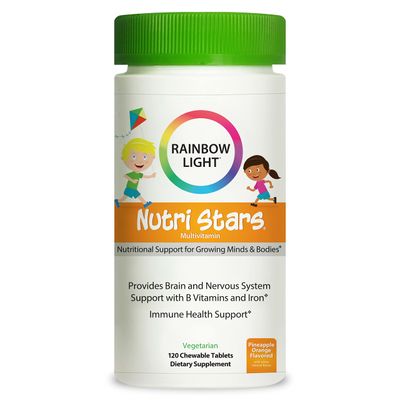 Rainbow Light Multivitamins for Kids, Vitamin B, Zinc Iron, Prebiotics, Nutri Stars Provides Brain Nervous System Support, Pineapple Orange, 120 Chewable Tablets