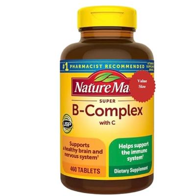 Super B Complex with Vitamin C Compatible with Nature Dietary Supplement for Brain Cell Function, Energy Nervous System Support, 460 Tablets, 460 Day Supply with Emergency Whistle Keychain (2 Items)