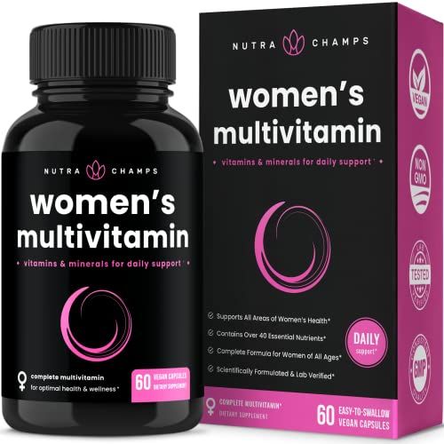 NutraChamps Women&#39;s Daily Multivitamin Supplement - Vegan Capsules with Biotin, Vitamins A B C D E K, Calcium, Zinc, Lutein, Magnesium - Premium Multimineral Multivitamin for Women
