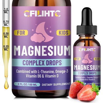 Kids Magnesium Liquid Drops-Magnesium Glycinate Liquid for Kids, L-Threonate Supplement-wL-theanine, Omega-3, Vitamin B6, D3 - for Sleep, Relaxation, Brain, Bones - 2 Fl Oz Children&#39;s Magnesium Calm