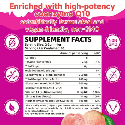 Sugar-Free CoQ10 Gummies 250mg, Plus Omega-3, Vitamin B3 Zinc, Magnesium - High Absorption Coenzyme Q10 Supplements for Heart Health, Cellular Energy, Antioxidant Support, 60 Count