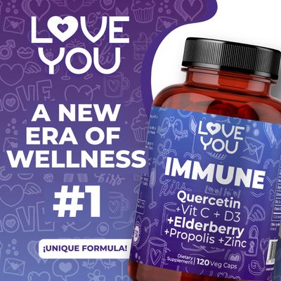 Love You Immune Organic Elderberry Quercetin Propolis Echinacea Extract 4 Zinc Vitamin C D3 7- Immunity Boosting Blend 120 Veggie Caps 60 Servings