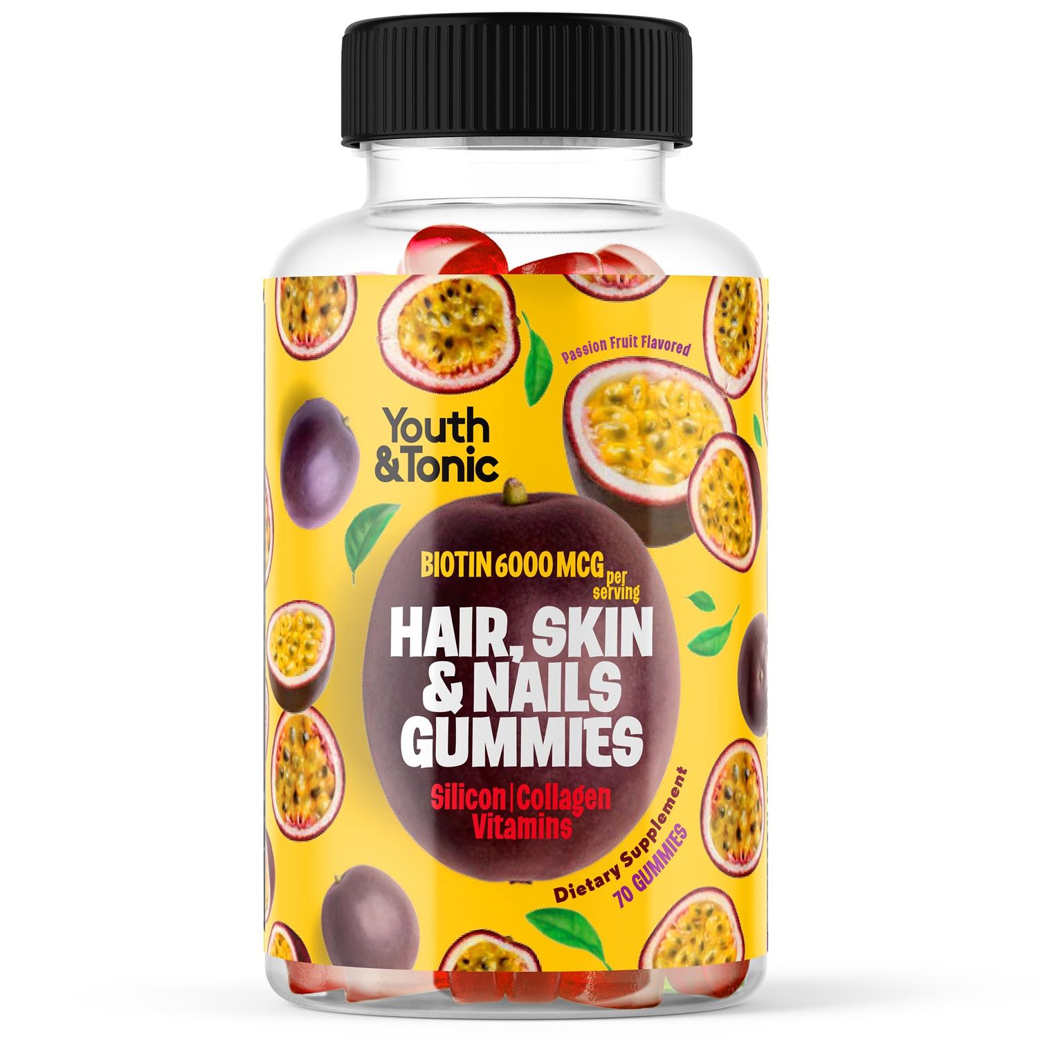 70 Hair Gummies Biotin 6000mcg Collagen Silicon PABA Multivitamins Hair Skin and Nails Vitamins Gummy for Women B Complex Folic Acid 400mcg Vitamin A C D E Zinc for Hair Growth Pectin-Based