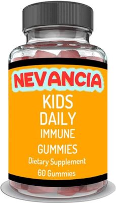 Nevancia Kids Daily Immune Gummies with Elderberry, Vitamin C, Zinc, Immune Support, Skin Health, Antioxidant Support, for Kids, Elderberry Flavor, 60 Gummies