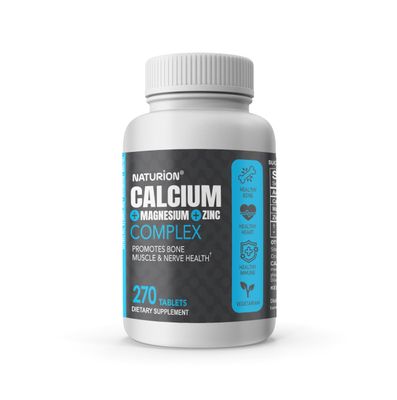 Calcium Magnesium Zinc Supplement - 3-in-1 Complex with 1000mg Calcium, 500mg Magnesium, 10mg Zinc - Bone, Muscle Immune Support - 270 Tablets, 90 Day Supply