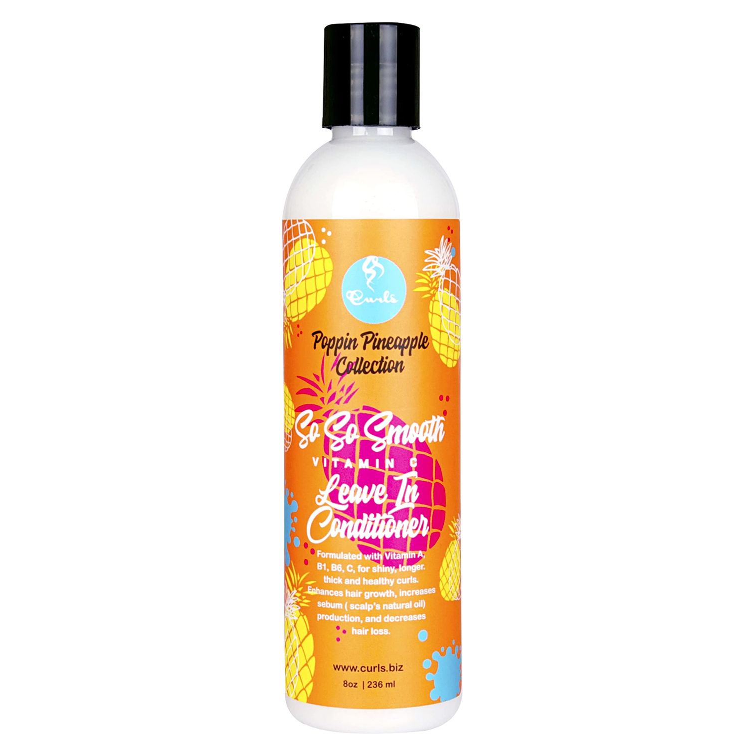 Curls Poppin Pineapple So So Smooth Vitamin C Leave In Conditioner - Conditions Softens Hair - For Wavy, Curly, and Coily Hair Types, 8 Ounces