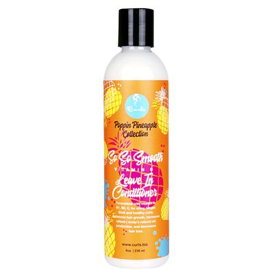 Curls Poppin Pineapple So So Smooth Vitamin C Leave In Conditioner - Conditions Softens Hair - For Wavy, Curly, and Coily Hair Types, 8 Ounces