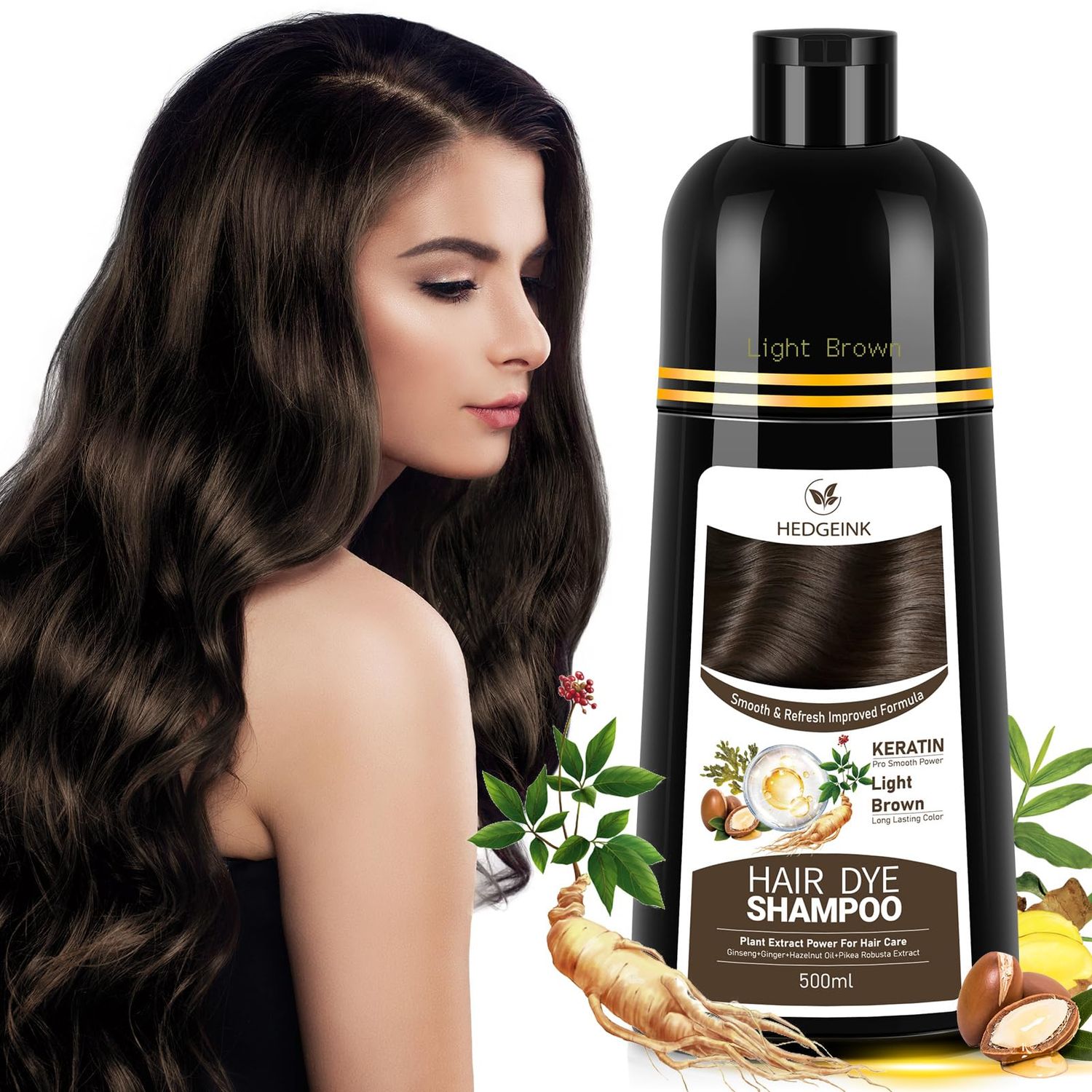 Hedgeink Hair Dye Shampoo 3 in 1 Herbal Hair Color Shampoo 500 ML Instant Hair Color for Gray Hair Coverage for Women Men champu para canas Light Brown